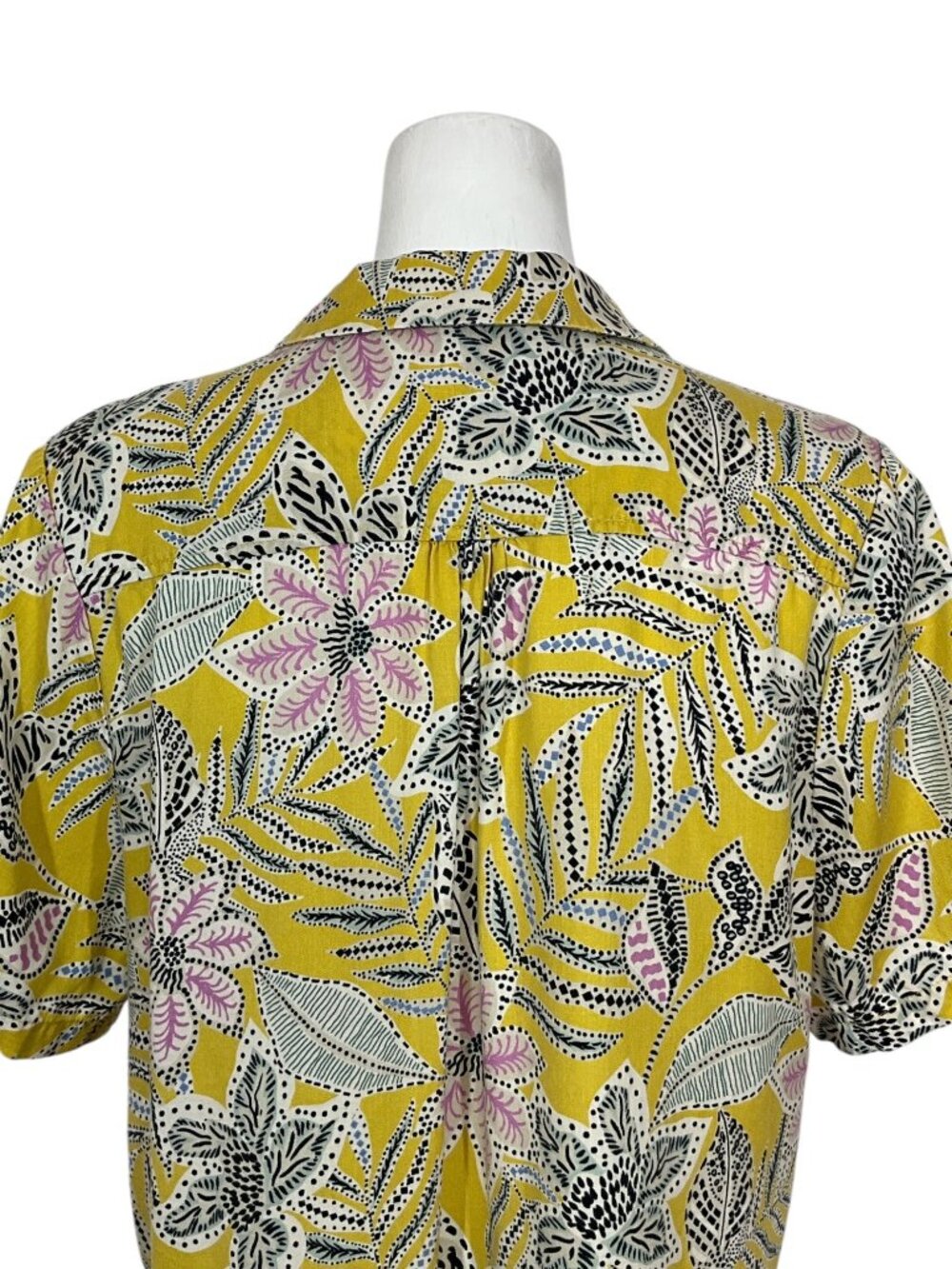 Marine Layer Lucy Resort Shirt L Bamboo Floral Yellow Boxy - Picture 11 of 15